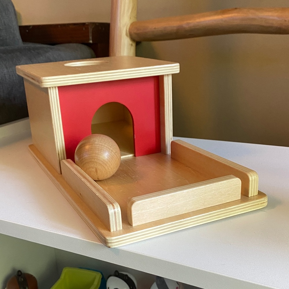 Wooden Ball Drop Toy with Red Accent